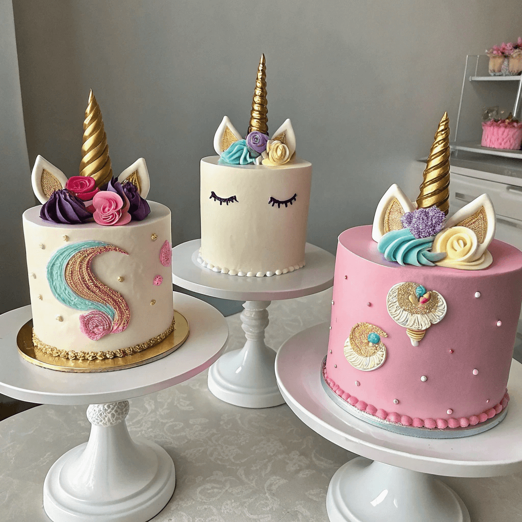 Modern Metallic Unicorn Cake Variations